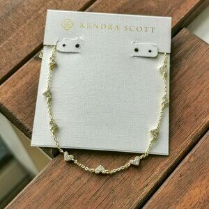 Kendra Scott Haven Heart Strand Necklace. Gold White Crystal